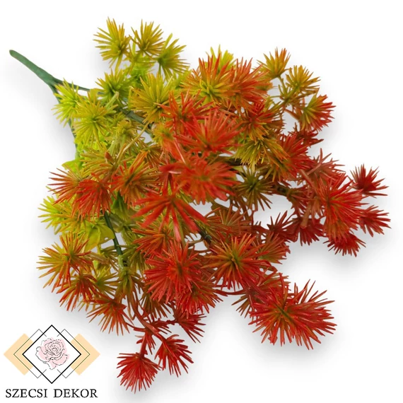 Mű zöld atlaszcédrus csokor 5 szál 32 cm - piros szemből