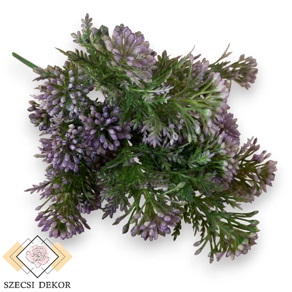 Mű zöld nyugati tuja csokor terméssel 5 szál 33 cm - lila szemből