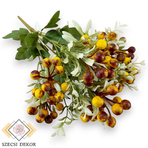 Mű zöld tűztövis bokor 9 szál 45 cm - sárga-barna ferde