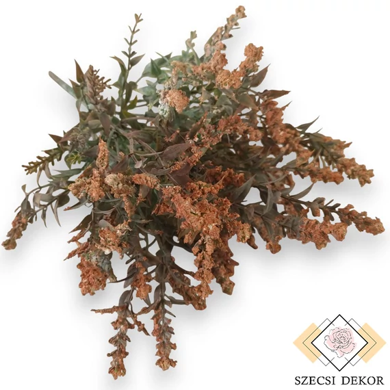 Mű zöld hegyeslevelű libatop csokor 7 szál 36 cm - narancs szemből