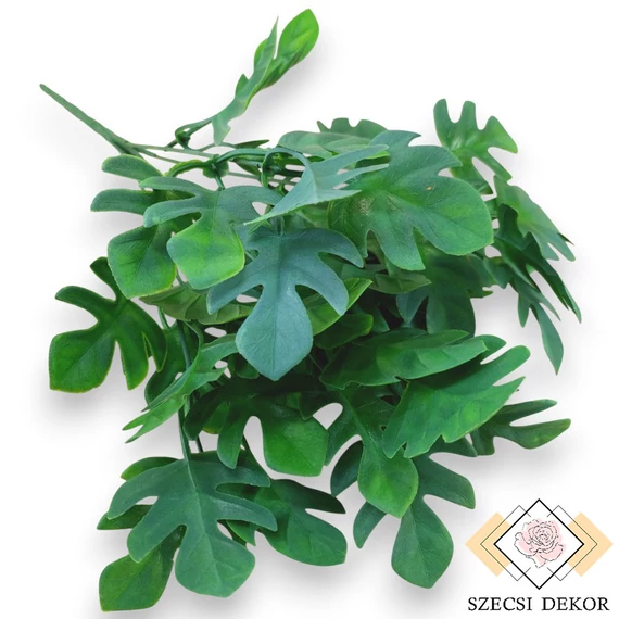 Mű zöld monstera minima csokor 5 szál 33 cm - sötétzöld szemből