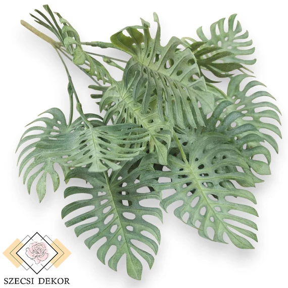 Mű zöld monstera delicosa csokor mini 5 szál 39 cm - zöld szemből