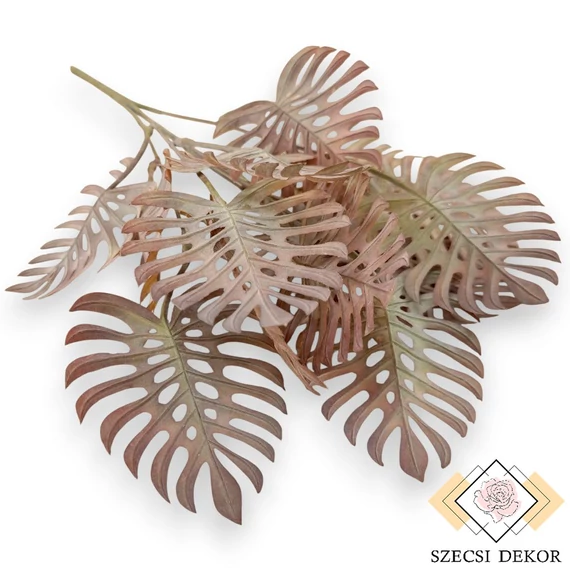 Mű zöld monstera delicosa csokor mini 5 szál 39 cm - sötétnarancs szemből