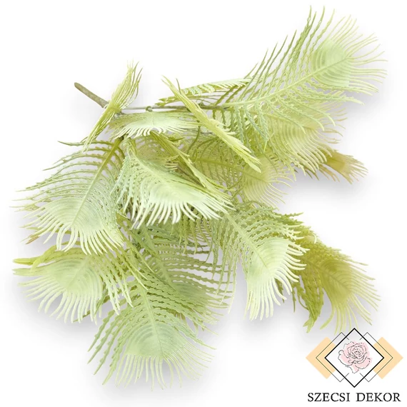 Mű zöld pávatoll csokor antik 5 szál 36 cm - törtfehér szemből