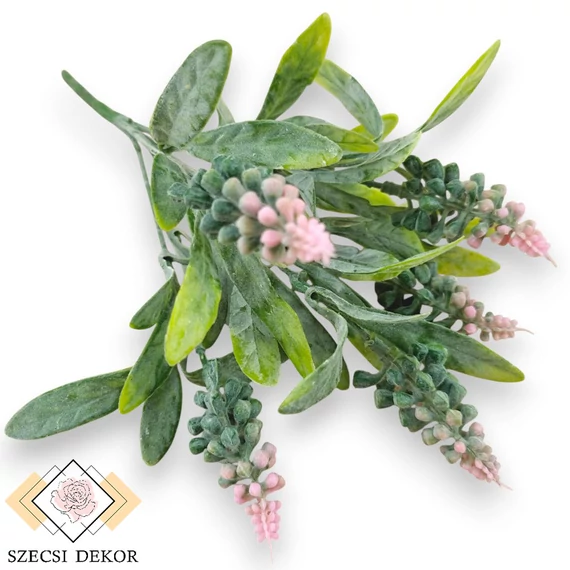 Mű zöld senega polygala csokor 5 szál 30 cm - rózsaszín szemből