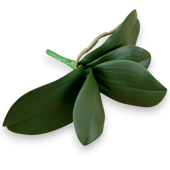 Mű orchidea levél kicsi bevonatos 22 cm - sötétzöld ferde