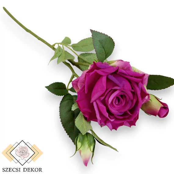 Mű tearózsa szál selyem 48 cm - sötét magenta szemből