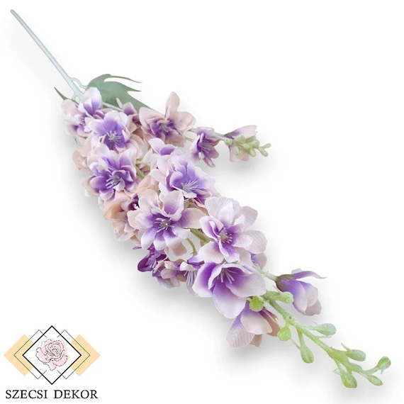 Mű sarkantyúfű szál selyem 85 cm - lila cirmos szemből