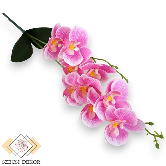Mű orchidea levéllel gumis 2 ág 47 cm - pink szemből