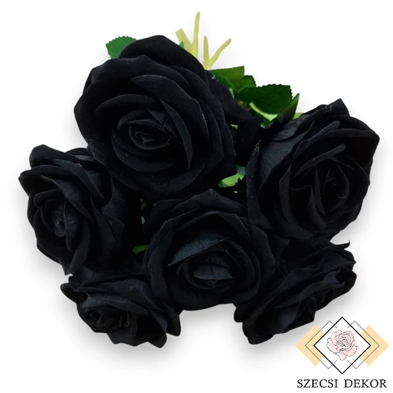 Mű bársony rózsa köteg 6 szál 48 cm - fekete szemből