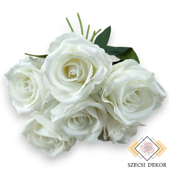 Mű bársony rózsa köteg 6 szál 50 cm - törtfehér szemből