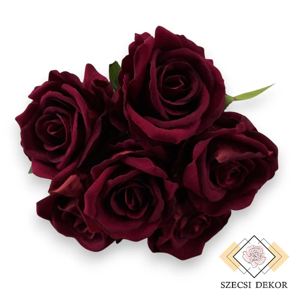 Mű bársony rózsa köteg 6 szál 50 cm - bordó szemből
