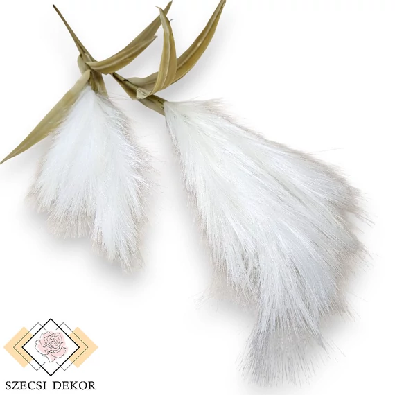 Mű pampafű szár levéllel 122 cm - fehér szemből