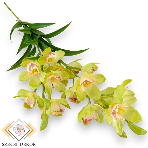 Mű cymbidium szál levelekkel selyem 110 cm - fehér szemből