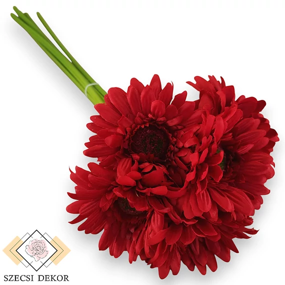 Mű gerbera köteg 6 szál selyem 50 cm - piros ferde
