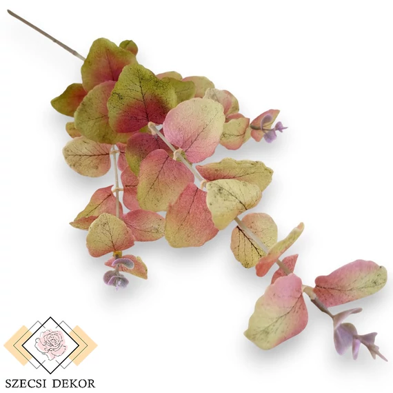Mű eucalyptus cinerea szál selyem 74 cm - rózsaszín cirmos szemből
