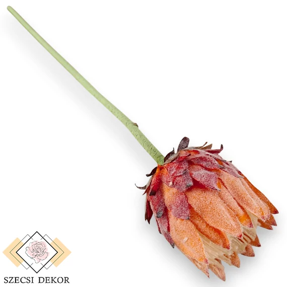 Mű protea szál selyem 62 cm - narancs ferde