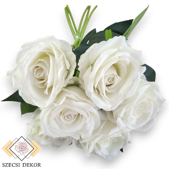 Mű bársony rózsa köteg nagy 6 szál 74 cm - törtfehér szemből