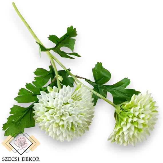 Mű zöld gömb dália szál 52 cm - fehér szemből