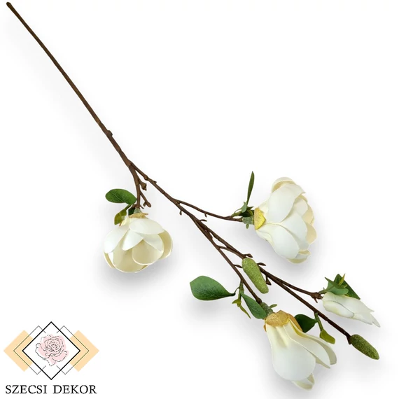 Mű magnólia ág kerek telt polifoam 89 cm - krémfehér ferde