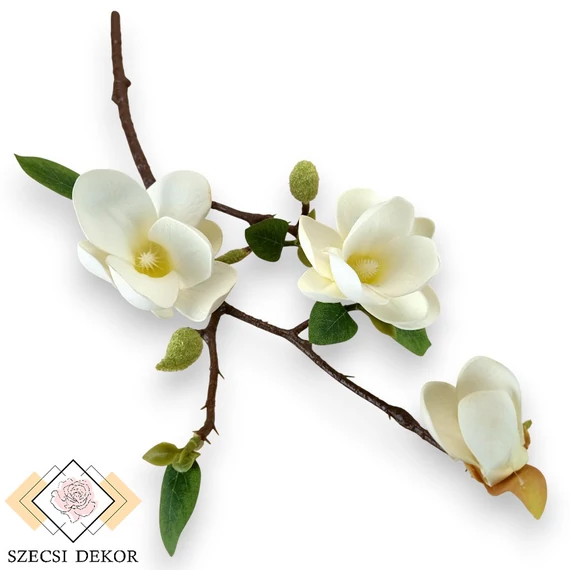Mű magnólia ág nyíló polifoam 53 cm - törtfehér szemből
