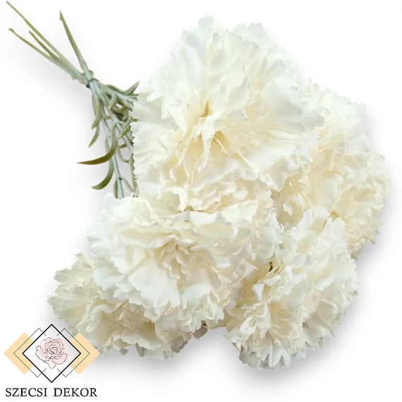 Mű szegfű köteg közepes selyem 6 szál 56 cm - krémfehér szemből