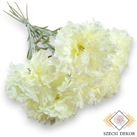 Mű szegfű köteg közepes selyem 6 szál 56 cm - törtfehér szemből