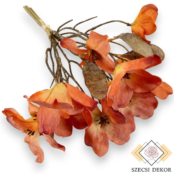 Mű antik virágos som köteg selyem 6 szál 44 cm - narancs szemből