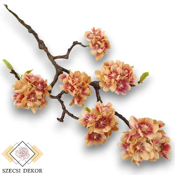 Mű tavaszi virágos ág selyem 65 cm - narancs szemből