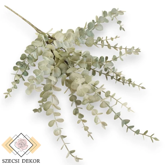 Mű zöld eukaliptusz ág antik 76 cm - sötétzöld szemből