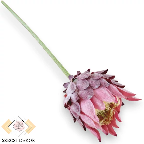 Mű protea szál flokkolt selyem 63 cm - bíbor ferde