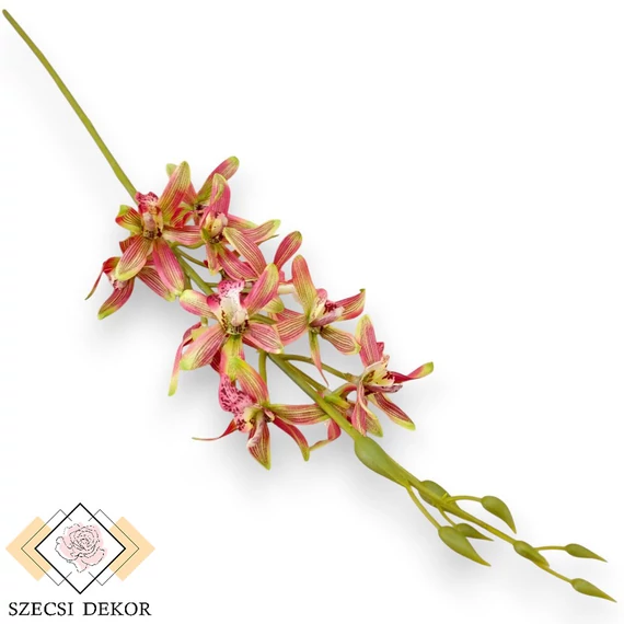 Mű cymbidium iridioides szál selyem 84 cm - rózsaszín cirmos szemből