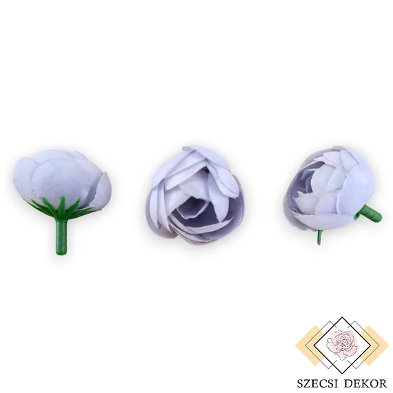 Mű ranunculus fej selyem kicsi 2,5 cm 60 db - halvány indigó szemből