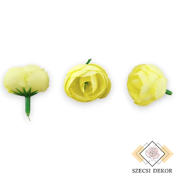 Mű ranunculus fej selyem kicsi 2,5 cm 60 db - halványsárga szemből