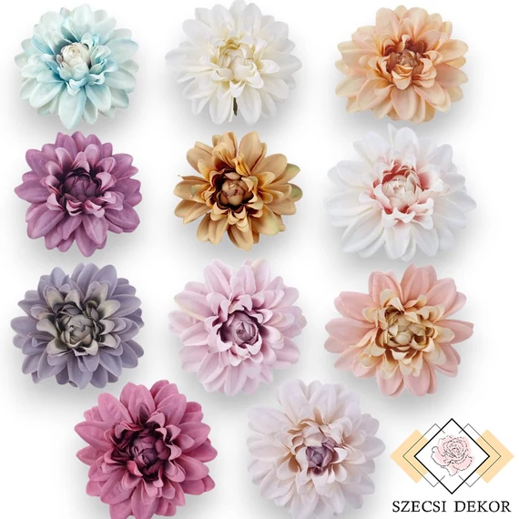 Mű dália fej selyem 10 cm 10 db - fehér szemből