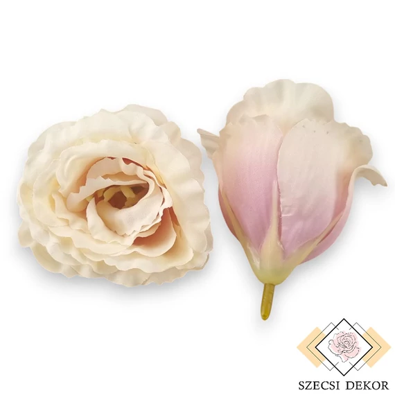 Mű eustoma fej selyem 7 cm 24 db - krém-rózsaszín szemből