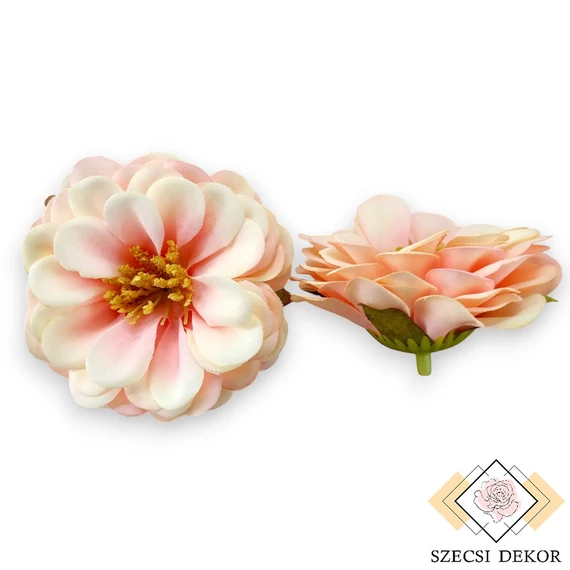 Mű rézvirág csomag selyem 6 cm 12 db - rózsaszín cirmos szemből