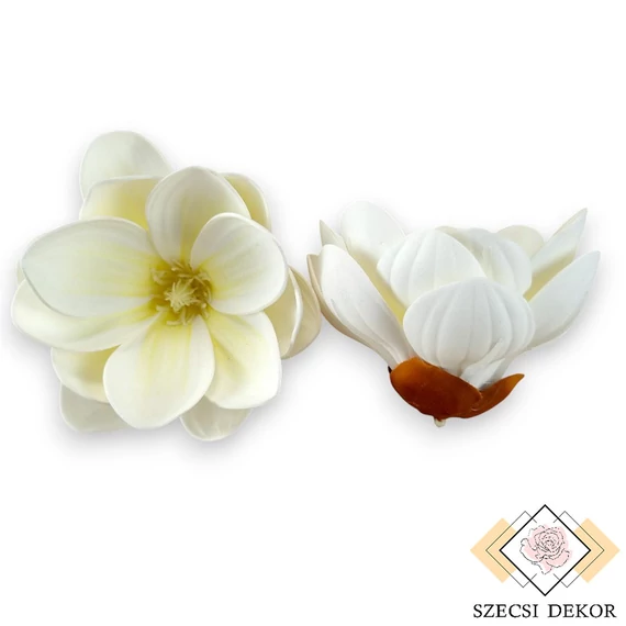 Mű magnólia fej tripla polifoam 10 cm 6 db - törtfehér szemből
