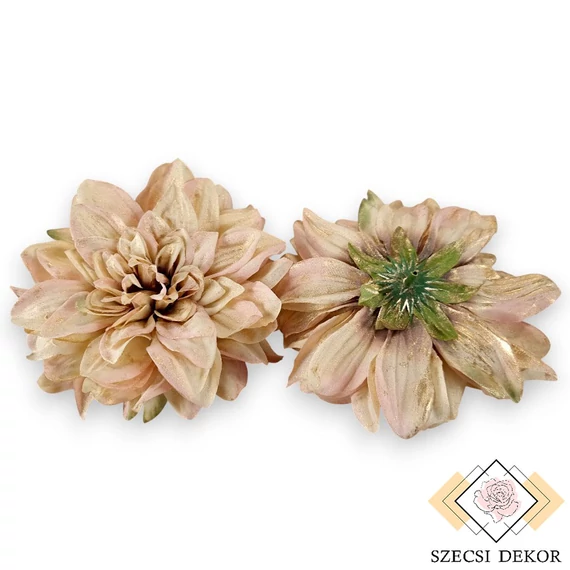 Mű dália csomag aranyporos selyem 14 cm 6 db - rózsaszín cirmos szemből