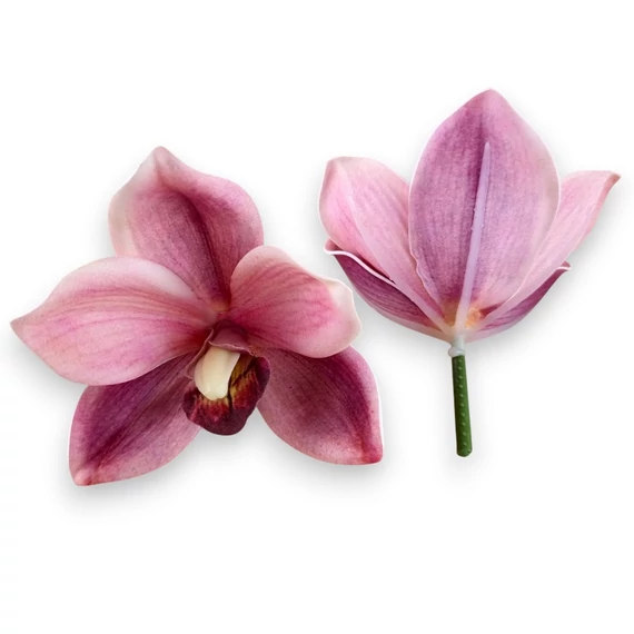 Mű cymbidium fejek tálcán 30 db polifoam 10 cm - rózsaszín-bíbor darab