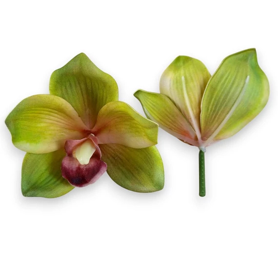 Mű cymbidium fejek tálcán 30 db polifoam 10 cm - zöld darab
