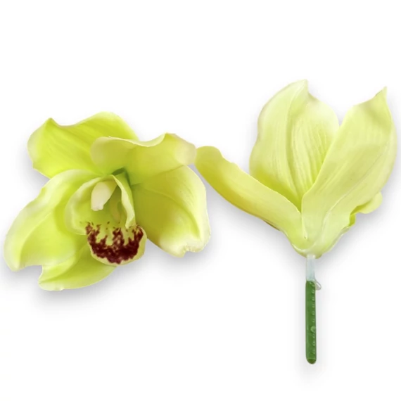 Mű cymbidium fejek tálcán 40 db szatén 12 cm - világoszöld darab