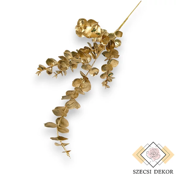 Mű zöld eukaliptusz szál festett 66 cm - arany szemből