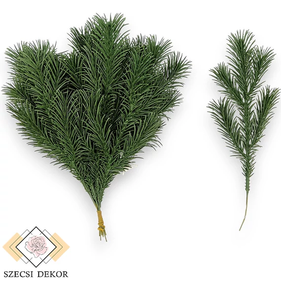 Mű zöld erdei fenyő köteg 12 szál 27 cm - zöld szemből