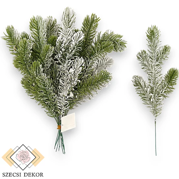 Mű zöld közönséges luc köteg 12 szál 28 cm - havas szemből