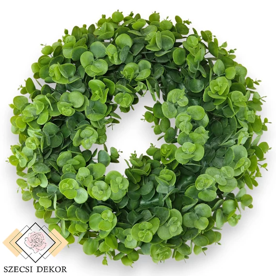 Mű zöld eukaliptusz koszorú nagy 46 cm - zöld szemből