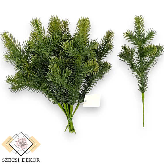 Mű zöld szürke luc köteg 12 szál 26 cm - zöld szemből