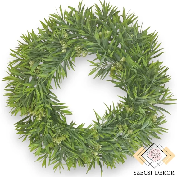 Mű zöld afrocarpus gracilior koszorú 43 cm - zöld szemből