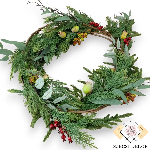 Mű vegyes fenyő girland gumi 186 cm - zöld szemből