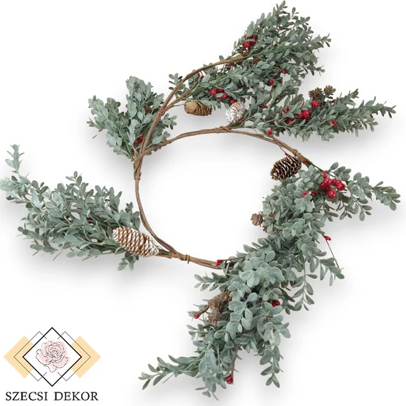 Mű zöld eichholz madárbirs girland 167 cm - sötétzöld szemből